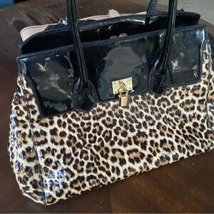 Leopard Print and Black purse Patent Leather Women's Bag